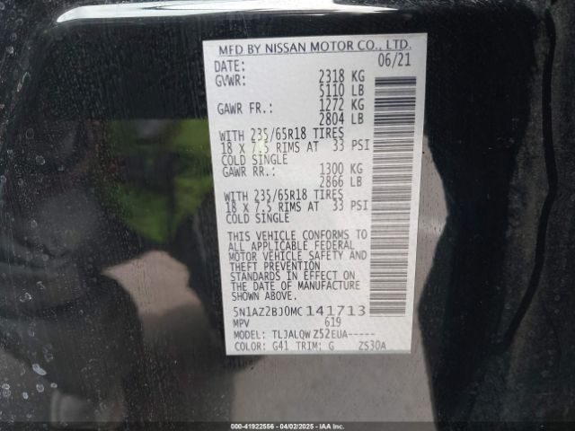 5N1AZ2BJ0MC141713 Nissan Murano Sv Fwd