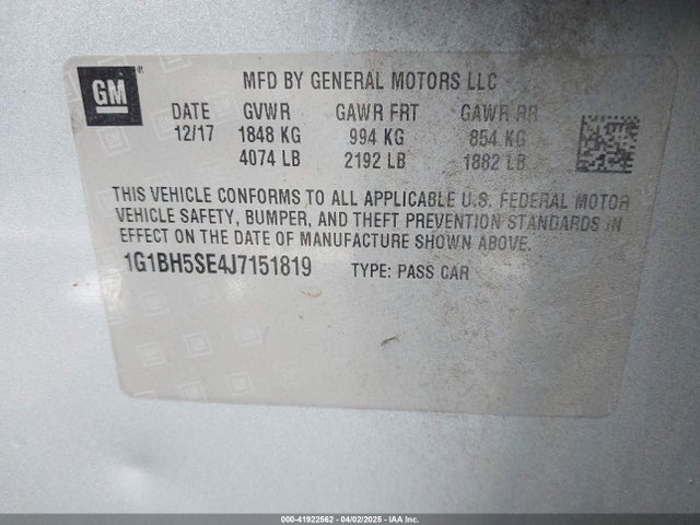 1G1BH5SE4J7151819 Chevrolet Cruze Lt Auto