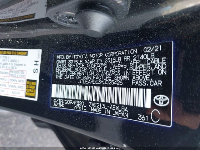 Toyota Corolla Hybrid Le 2021 JTDEAMDE3MJ025426 Image 9