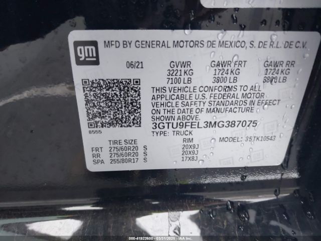 3GTU9FEL3MG387075 GMC Sierra 1500 4wd  Short Box Denali
