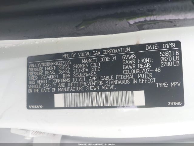 LYV102RMXKB327226 Volvo Xc60 T5 R-design