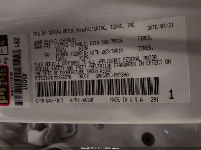5TFCZ5AN1MX268370 Toyota Tacoma Trd Off-road