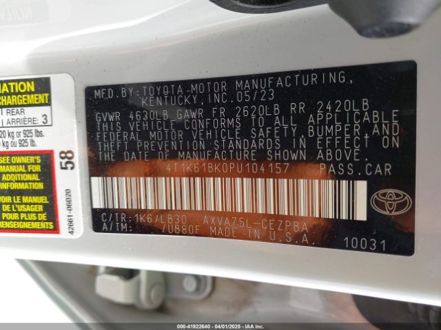 4T1K61BK0PU104157 Toyota Camry Xse Awd