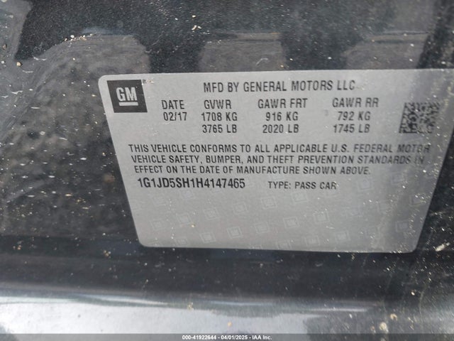 1G1JD5SH1H4147465 Chevrolet Sonic Lt Auto