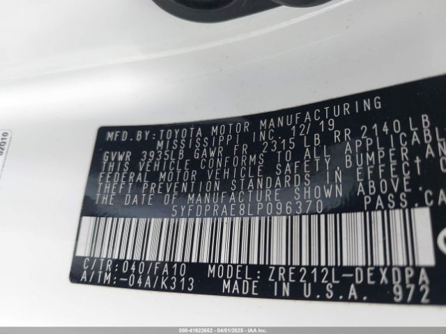 5YFDPRAE8LP096370 Toyota COROLLA L