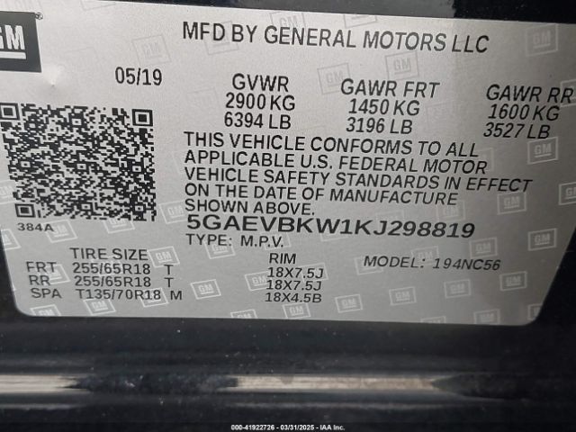 5GAEVBKW1KJ298819 Buick Enclave Awd Premium