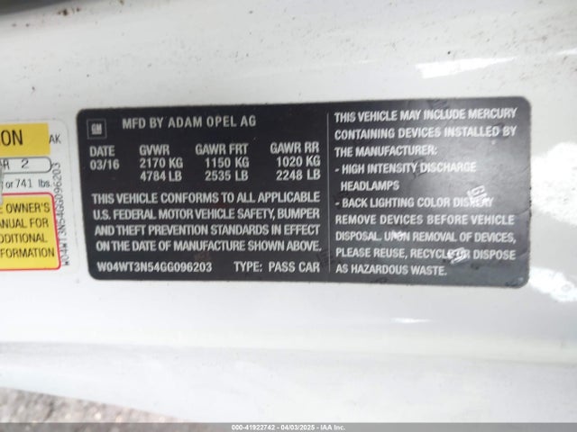 W04WT3N54GG096203 Buick Cascada Premium