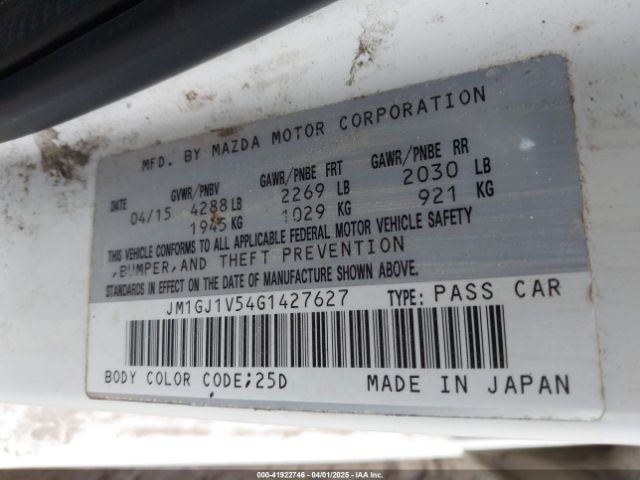 JM1GJ1V54G1427627 Mazda Mazda6 I Touring
