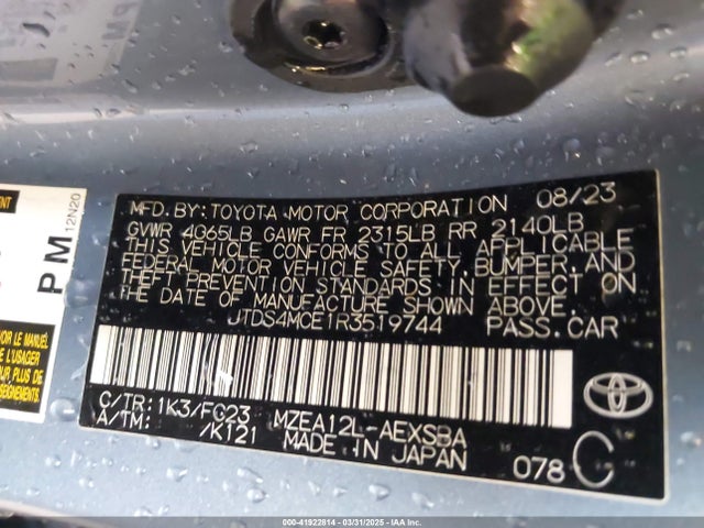 JTDS4MCE1R3519744 Toyota COROLLA SE