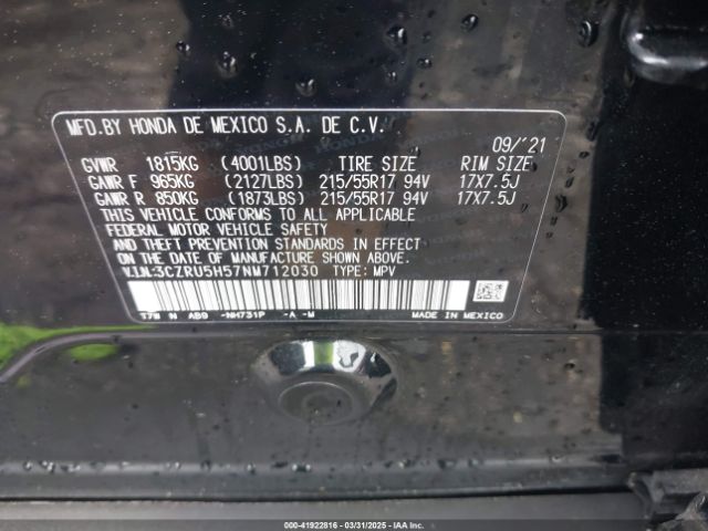 3CZRU5H57NM712030 Honda Hr-v 2wd Ex