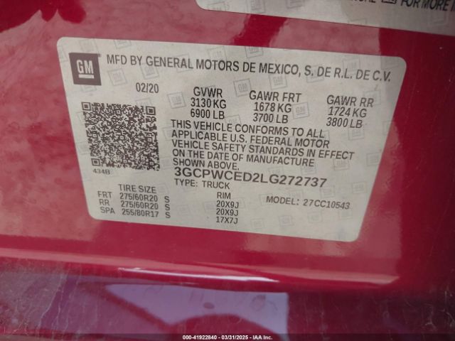 3GCPWCED2LG272737 Chevrolet Silverado 1500 2wd  Short Bed Lt
