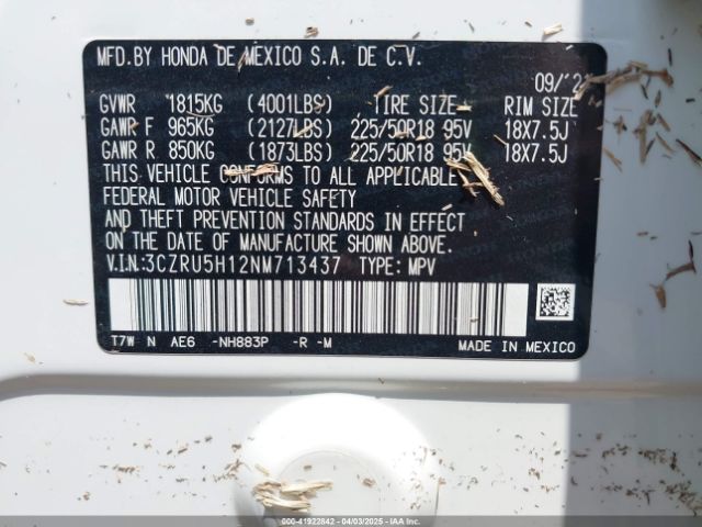 3CZRU5H12NM713437 Honda Hr-v 2wd Sport