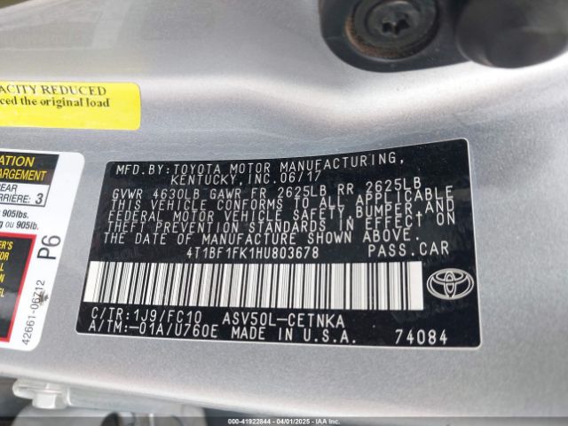 4T1BF1FK1HU803678 Toyota CAMRY LE