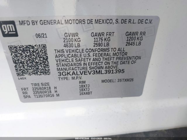 3GKALVEV3ML391395 GMC Terrain Awd Slt