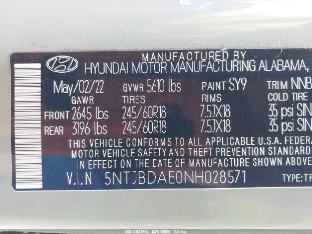 5NTJBDAE0NH028571 Hyundai Santa Cruz Sel
