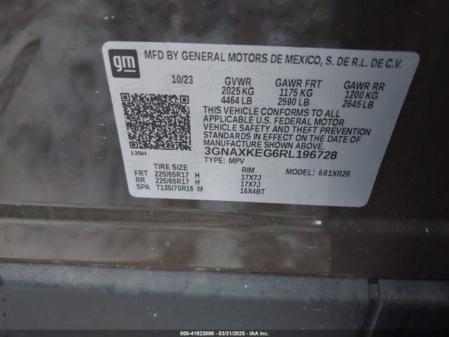 3GNAXKEG6RL196728 Chevrolet Equinox Fwd Lt
