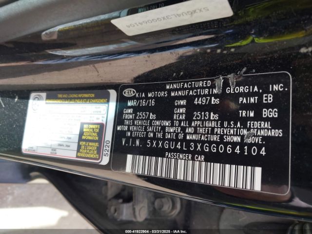5XXGU4L3XGG064104 KIA OPTIMA EX