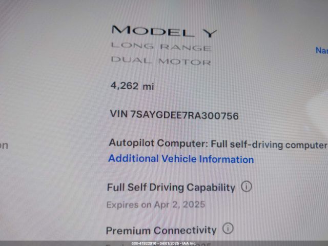 7SAYGDEE7RA300756 Tesla Model Y Long Range Dual Motor All-wheel Drive