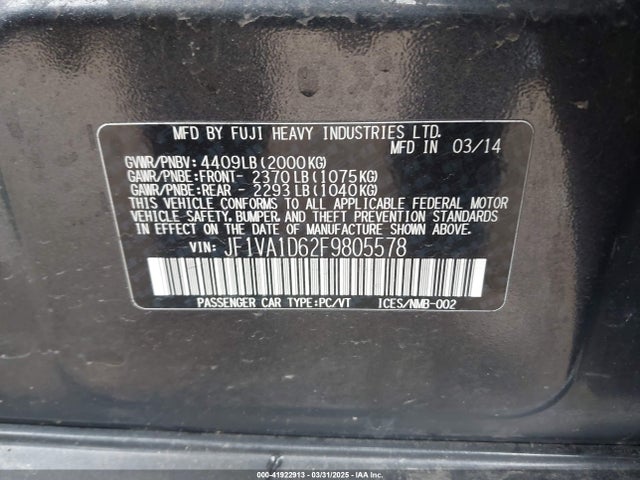 JF1VA1D62F9805578 Subaru Wrx Premium