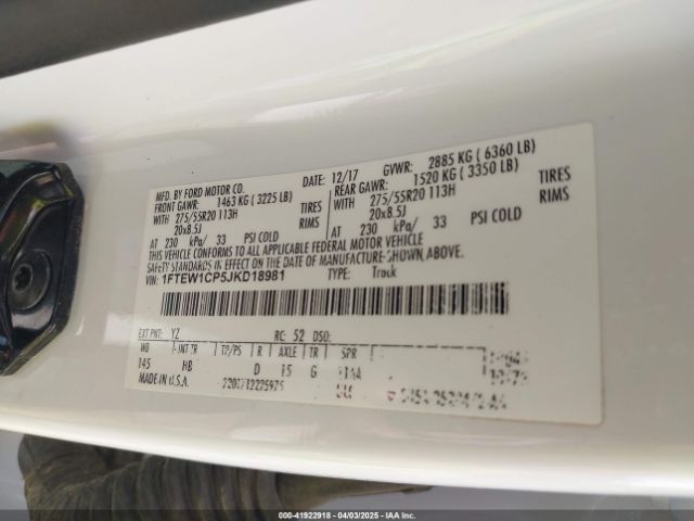 1FTEW1CP5JKD18981 Ford F-150 Lariat