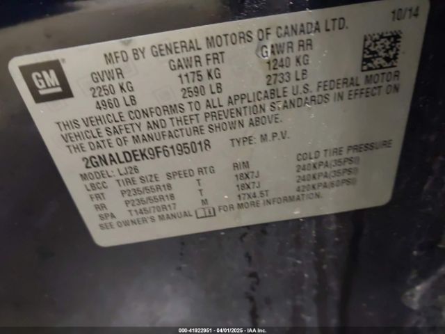 2GNALDEK9F6195018 Chevrolet Equinox Ltz