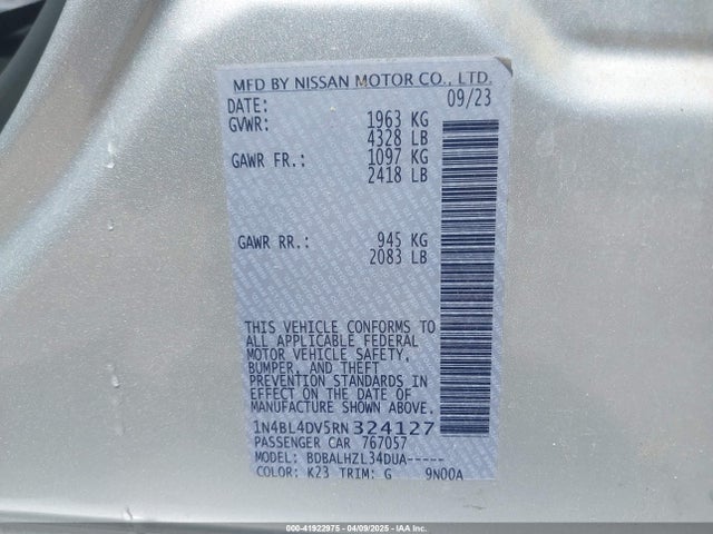 1N4BL4DV5RN324127 Nissan Altima Sv Fwd