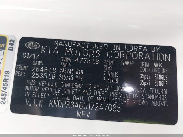 KNDPR3A61H7247085 KIA Sportage Sx Turbo