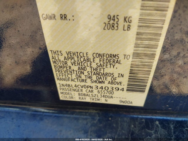 1N4BL4CV0PN340394 Nissan Altima Sr Fwd