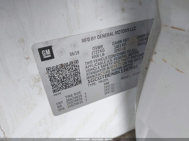 1GCGTBEN8K1347983 Chevrolet Colorado Wt