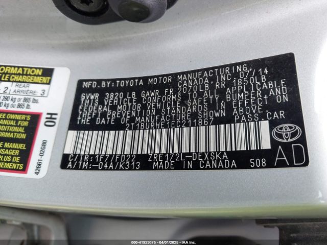 2T1BURHE1EC211867 Toyota Corolla S Plus