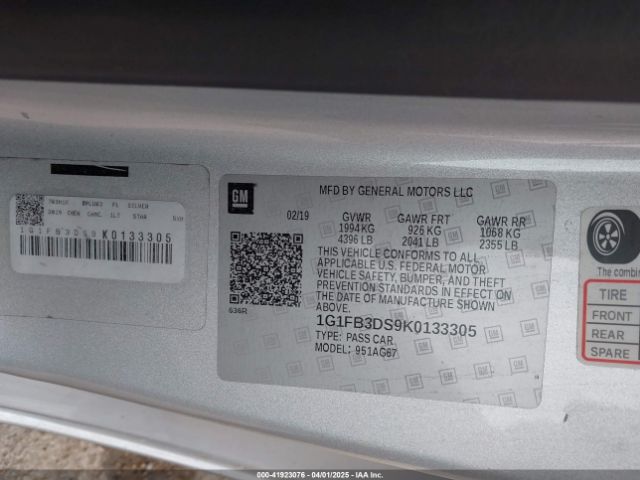 1G1FB3DS9K0133305 Chevrolet Camaro 1lt