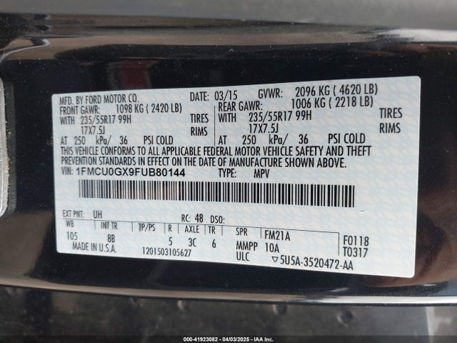 1FMCU0GX9FUB80144 Ford ESCAPE SE