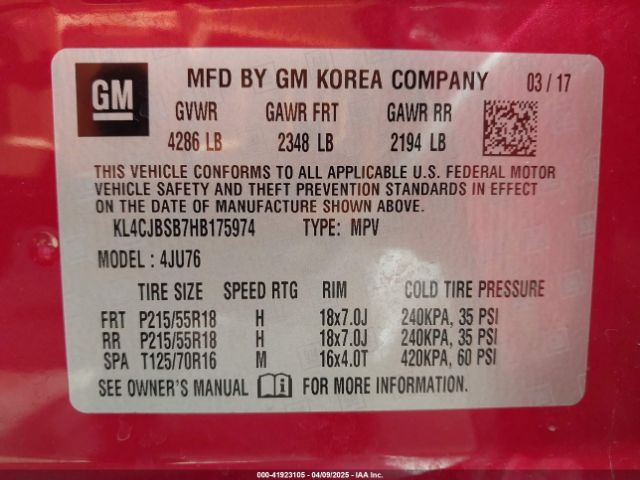 KL4CJBSB7HB175974 Buick Encore Preferred Ii