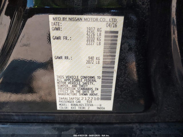 1N4AL3AP7GC212210 Nissan Altima 2.5 Sr