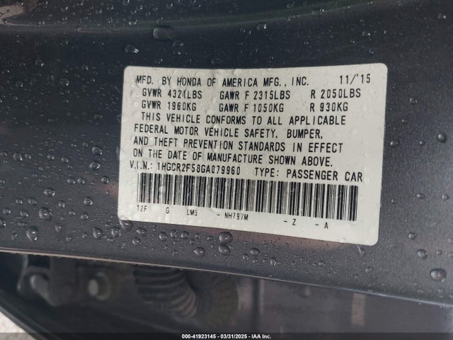 1HGCR2F58GA079960 Honda k24w1