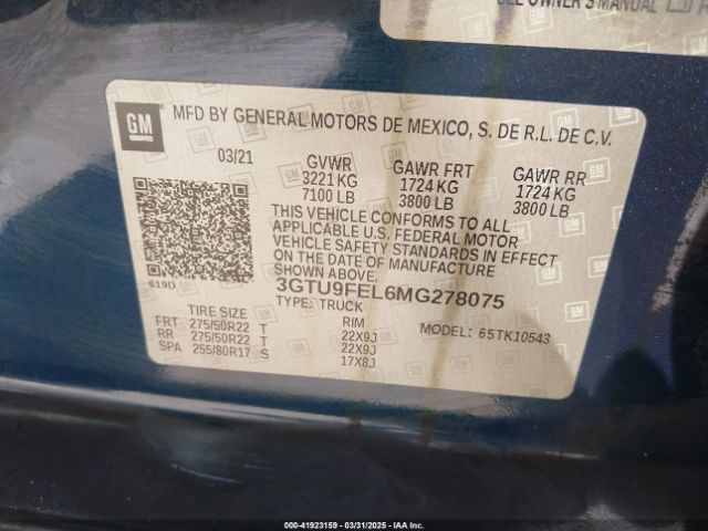 3GTU9FEL6MG278075 GMC Sierra 1500 4wd  Short Box Denali