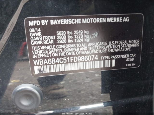 2015 BMW 650I GRAN COUPE WBA6B4C51FD986074 Photo 8