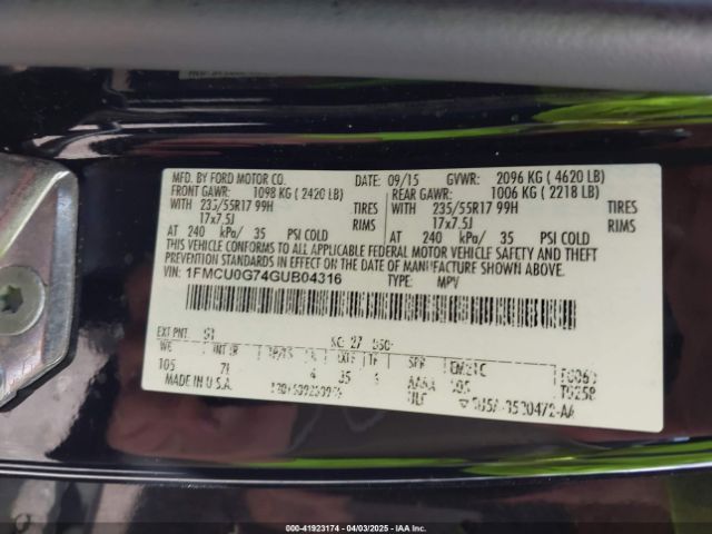 1FMCU0G74GUB04316 Ford ESCAPE SE