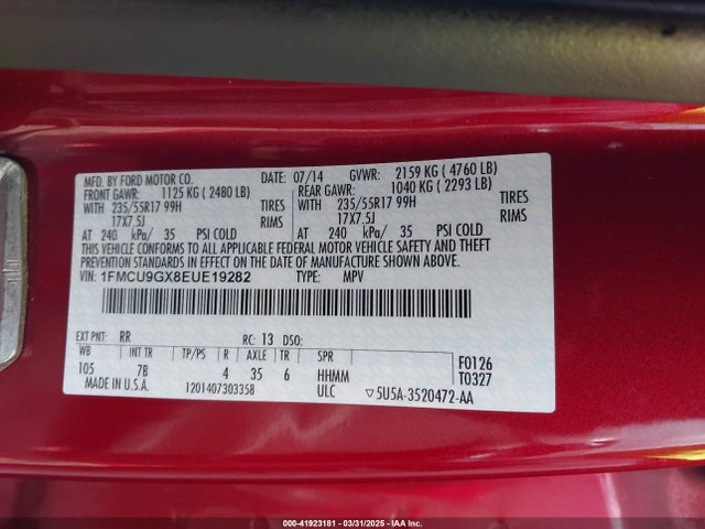 1FMCU9GX8EUE19282 Ford ESCAPE SE