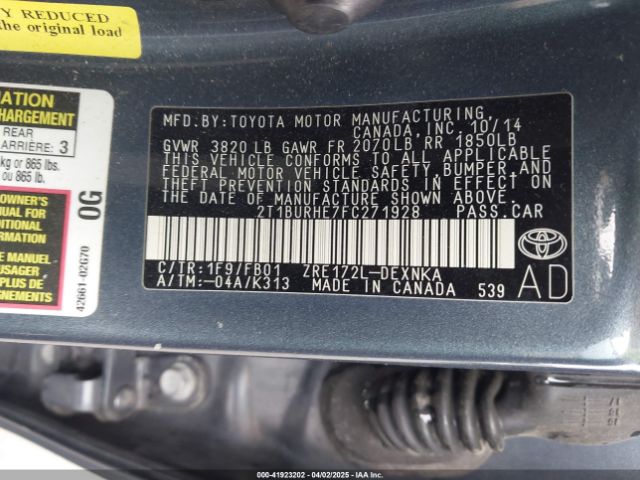 2T1BURHE7FC271928 Toyota COROLLA LE