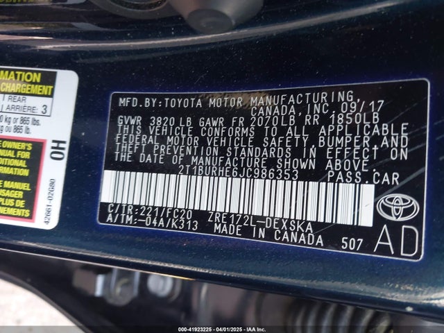 2T1BURHE6JC986353 Toyota COROLLA SE