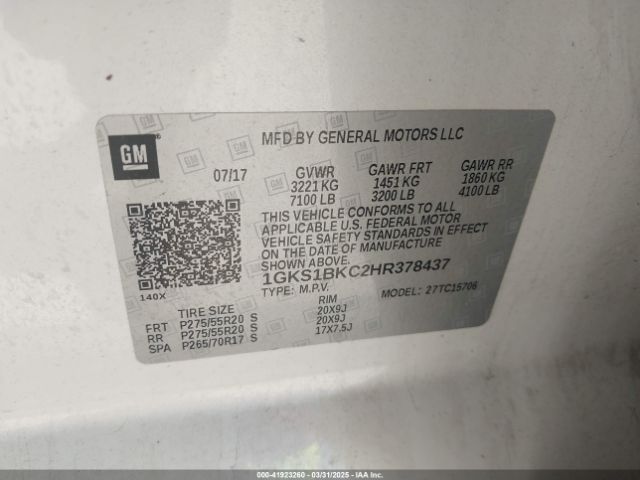 1GKS1BKC2HR378437 GMC YUKON SLT