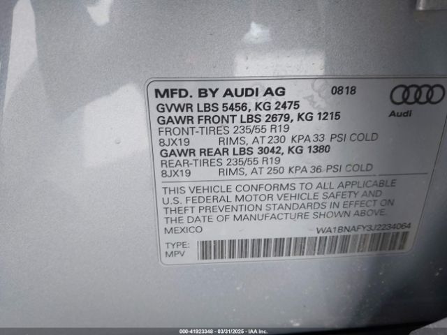 WA1BNAFY3J2234064 Audi Q5 2.0t Premium/2.0t Tech Premium