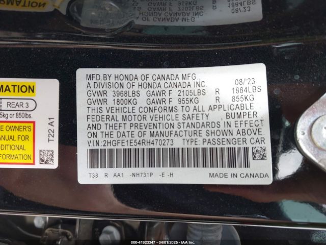 2HGFE1E54RH470273 Honda CIVIC SI SEDAN