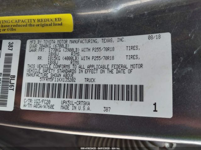 5TFRM5F11KX135202 Toyota Tundra Sr5 4.6l V8