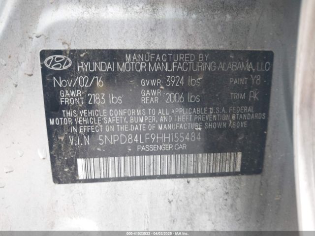 5NPD84LF9HH155484 Hyundai ELANTRA SE