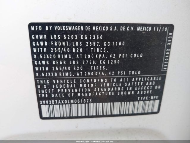 3VV3B7AX0LM061878 Volkswagen Tiguan 2.0t Se/2.0t Se R-line Black/2.0t Sel