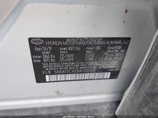 5NMS2CAD0KH117201 Hyundai Santa Fe Se