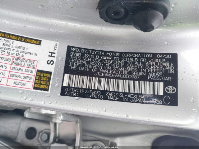 JTDEAMDE6MJ000987 Toyota Corolla Hybrid Le