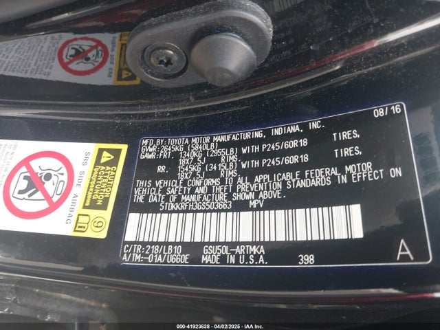 5TDKKRFH3GS503663 Toyota Highlander Xle V6